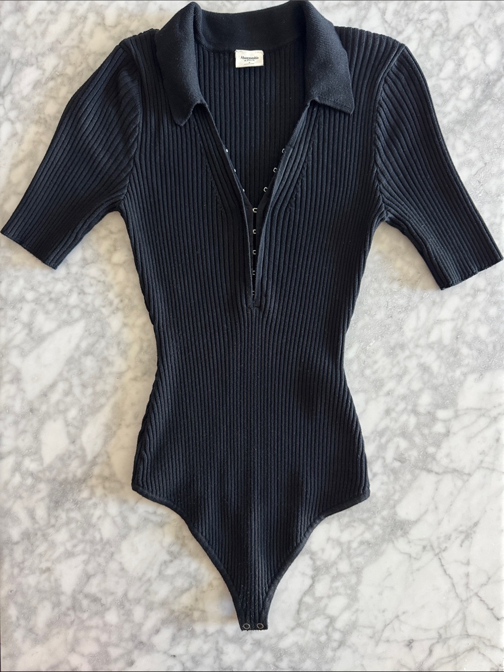 Abercrombie & Fitch Black Ribbed Polo Lace-Up Bodysuit